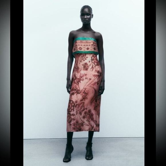 Zara Dresses & Skirts - ZARA PRINTED STRAPLESS MIDI DRESS - BRAND NEW WITH TAG. Size XS true to size